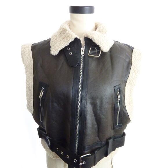 NWT Commense Faux Leather Sleeveless Flight Crop Jacket S - Picture 5 of 6